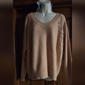 Elegant Pink Sweater with Beaded Accents - SMALL SNAG ON BACK OF TOP